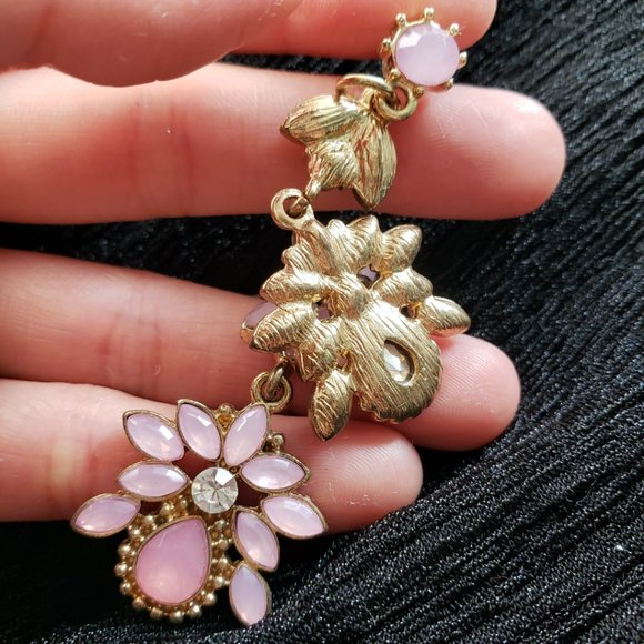 Pink Stone Petal Chandelier Earrings - Picture 4 of 6